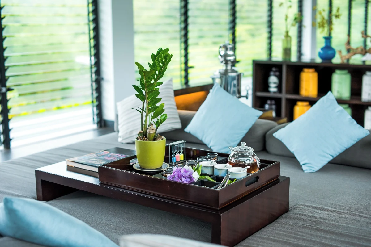 Freshly brewed herbal tea service in the tea room lounge
