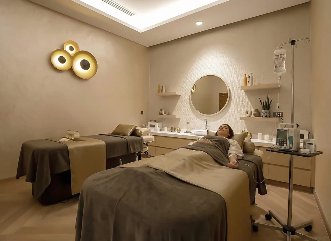 Therapist performing HydraFacial treatment with specialized equipment and serums.