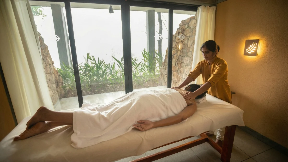 Specialized treatment room with naturopathy equipment and natural light.