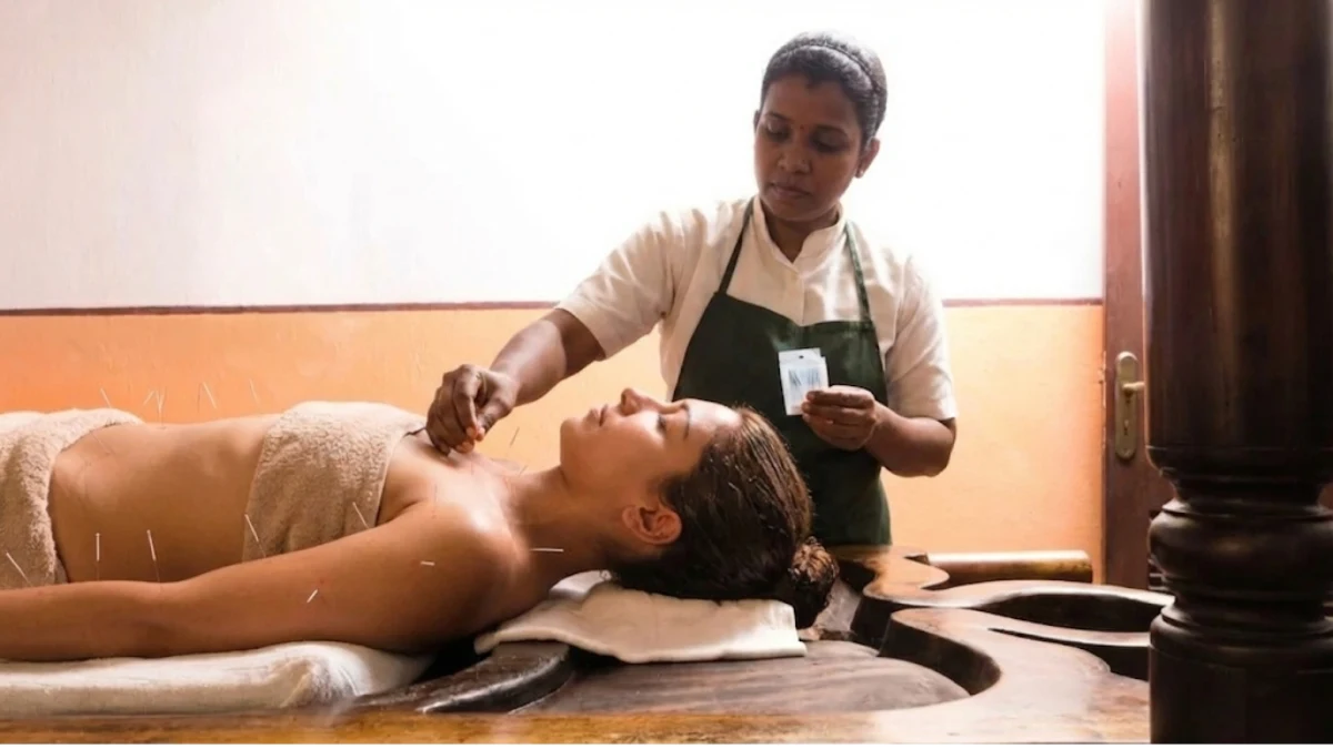 Guest receiving acupuncture treatment.