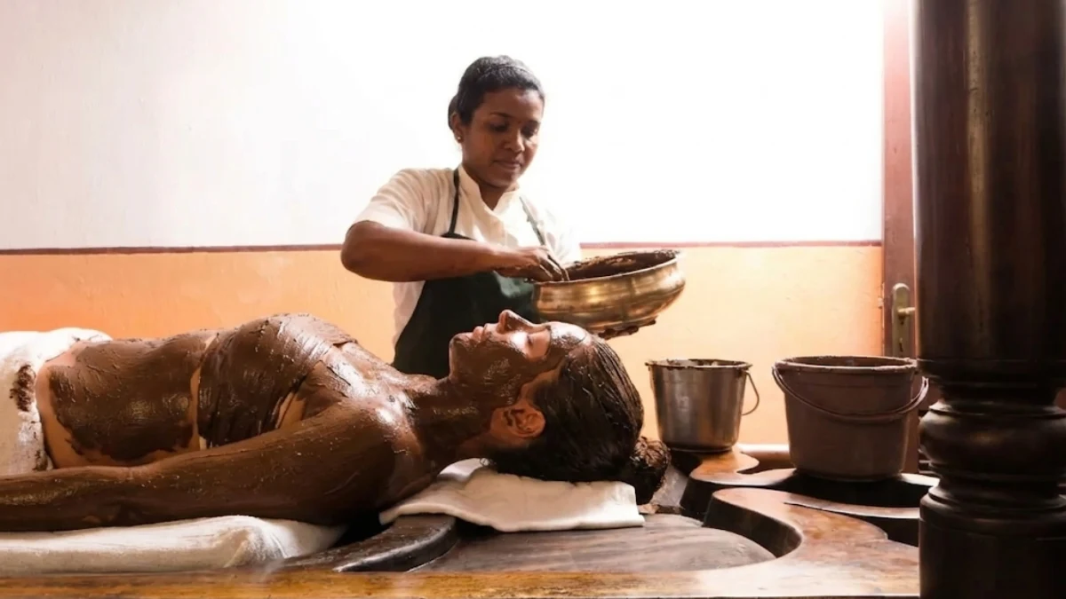 Mud therapy in specialized therapy room.