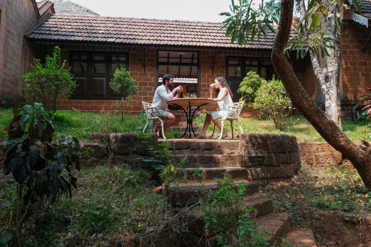 Guests relaxing in the Konkan courtyard