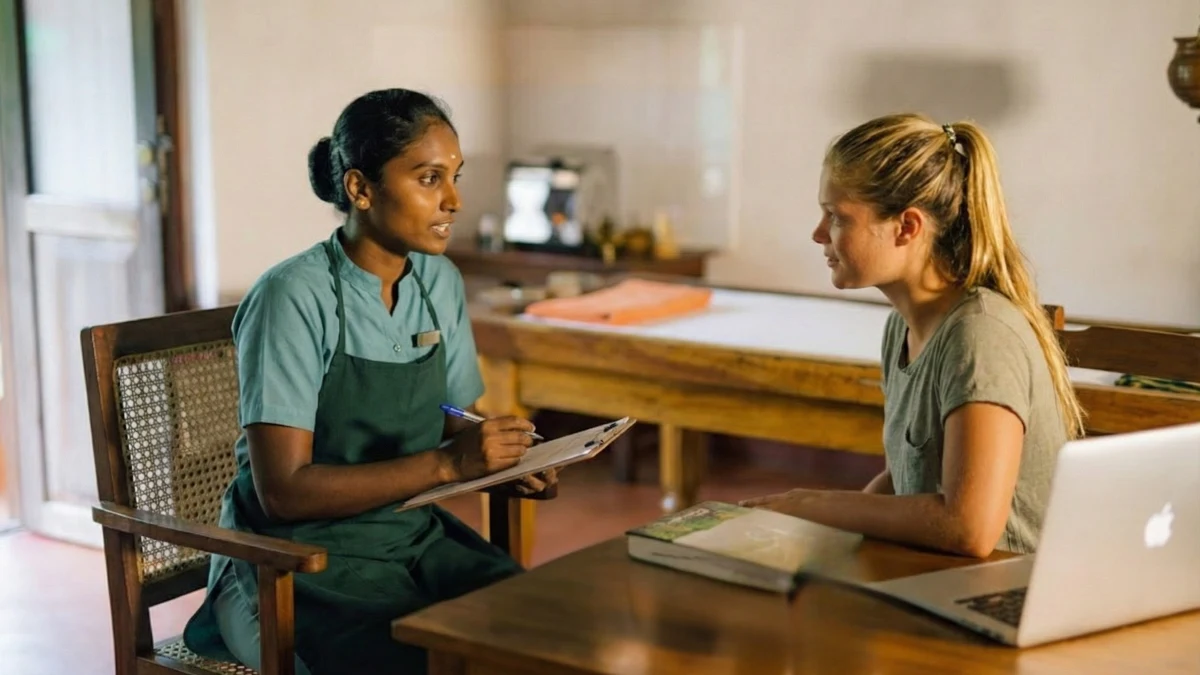 Naturopathy doctor prescribing customized treatment plan to guest.